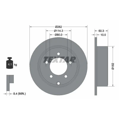 Billede af TEXTAR PRO 92202903 Bremseskiver 262 10 05/06 114,3 fuldstændigt coatet uden hjulbolte, hjulnav DODGE: Caliber, Avenger Sedan