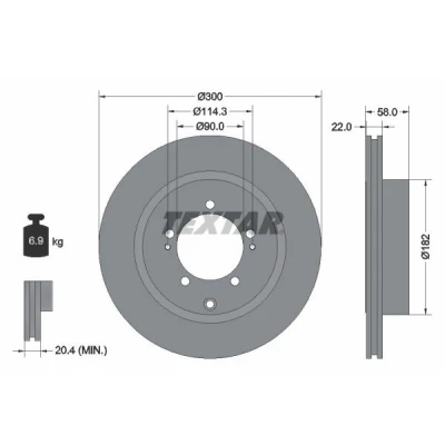 Billede af TEXTAR PRO 92170603 Bremseskiver 300 22 05/08 114,3 indvendigt ventileret coatet uden hjulbolte, hjulnav