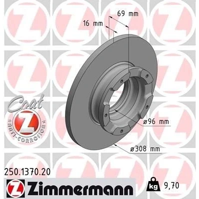 Billede af ZIMMERMANN COAT Z 250.1370.20 Bremseskiver 308 16 5/5 5 160 fuldstændigt coatet med ABS sensorring FORD: Tourneo Custom V362 Bus