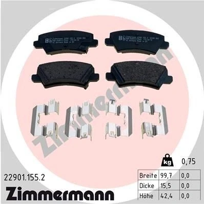 Billede af ZIMMERMANN 22901.155.2 Bremseklodser med akustisk advarsel for slid Billede svarer til leveringsomfang, glideplade KIA: Picanto II, III