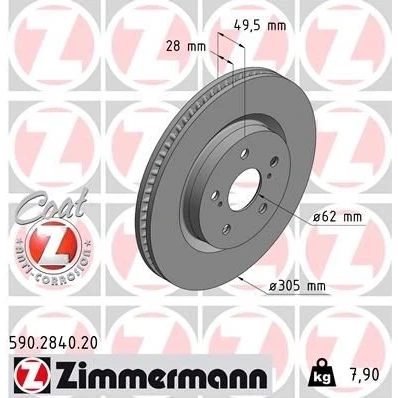 Billede af ZIMMERMANN 590.2840.20 Bremseskiver 305 28 7/5 5 114 indvendigt ventileret coatet
