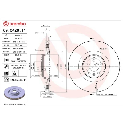 Billede af BREMBO COATED DISC LINE 09.C426.11 Bremseskiver 356 34 5 indvendigt ventileret coatet højkarboniseret med skruer AUDI: A6 C7 Avant, Sedan
