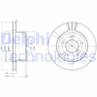 Billede af DELPHI BG3533 Bremseskiver 280 24 5 ventileret olieret ubehandlet uden hjullejer, ABS sensorring JEEP: Grand Cherokee I, II, WRANGLER 2