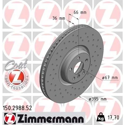 Billede af ZIMMERMANN 150.2988.52 Bremseskiver 395 36 6/5 5 112 indvendigt ventileret, hullet coatet højkarboniseret BMW: 7