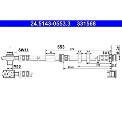 Billede af ATE 24.5143 0553.3 Bremseslange 553 M10x1 VOLKSWAGEN: Polo V Hatchback, SEAT: Ibiza 4 Sportcoupe, 4, ST