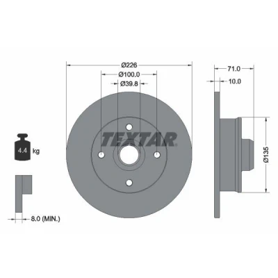 Billede af TEXTAR PRO 92041803 Bremseskiver 226 10 04/04 100 fuldstændigt coatet uden hjulbolte, med hjulnav VOLKSWAGEN: GOLF 2, 3, Polo III Hatchback