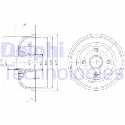 Billede af DELPHI BF471 Bremsetromler uden ABS sensorring, hjullejer 228 OPEL: Corsa C Hatchback