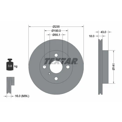 Billede af TEXTAR PRO 92103603 Bremseskiver 235 18 04/06 100 indvendigt ventileret coatet uden hjulbolte, hjulnav TOYOTA: Yaris III Hatchback
