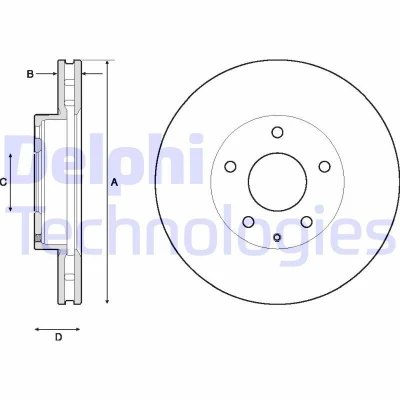Billede af DELPHI BG4712C Bremseskiver 280 25 5 ventileret coatet ubehandlet uden hjullejer, ABS sensorring MAZDA: 3 Hatchback, Sedan