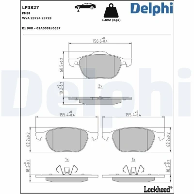 Billede af DELPHI LP3827 Bremseklodser Ikke forberedt til slidindikator med anti knirke plade uden tilbehør FORD: FOCUS 3 Turnier, 3, C Max 2