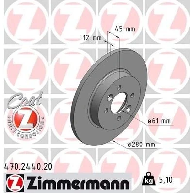 Billede af ZIMMERMANN COAT Z 470.2440.20 Bremseskiver 280 12 6/4 4 100 fuldstændigt coatet
