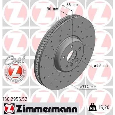 Billede af ZIMMERMANN 150.2955.52 Bremseskiver 374 36 6/5 5 112 indvendigt ventileret, hullet coatet højkarboniseret BMW: Sedan, Touring, X5
