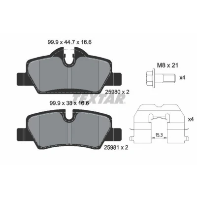 Billede af TEXTAR 2598001 Bremseklodser Forberedt til slidindikator med bremsecaliperskruer tilbehør MINI: Hatchback, Cabriolet