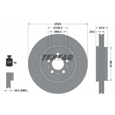 Billede af TEXTAR PRO 92178303 Bremseskiver 330 28 05/10 108 indvendigt ventileret coatet uden hjulbolte, hjulnav VOLVO: V70 2, S60 I