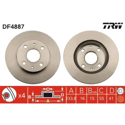 Billede af TRW DF4887 Bremseskiver 234 16 4 100 ventileret lakeret SUBARU: JUSTY 4, DAIHATSU: Sirion II