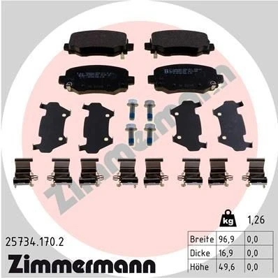 Billede af ZIMMERMANN 25734.170.2 Bremseklodser med akustisk advarsel for slid skruer Billede svarer til leveringsomfang, glideplade JEEP: Cherokee V