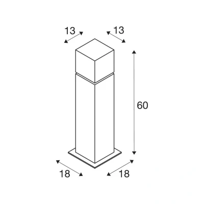 Billede af SLV Square Pole sokkellampe, højde 60 cm, grå, rustfrit stål