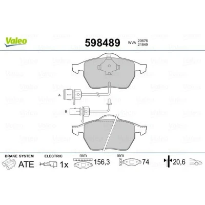 Billede af VALEO 598489 Bremseklodser foraksel Inkl. slidadvarselskontakt uden anti knirke plade FORD: Galaxy Mk1 MPV, VOLKSWAGEN: Sharan I