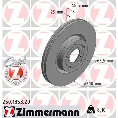Billede af ZIMMERMANN COAT Z 250.1353.20 Bremseskiver 300 25 5/5 5 108 indvendigt ventileret coatet FORD: C Max 2, FOCUS 3 Turnier, KUGA VOLVO: V40 Hatchback