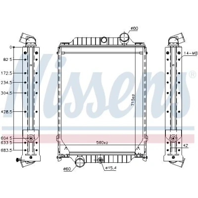Billede af NISSENS 606366 Radiator Aluminium 715 560 42 med ramme Loddet køleripper