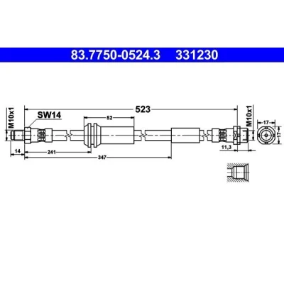 Billede af ATE 83.7750 0524.3 Bremseslange 523 M10x1 MINI: Hatchback