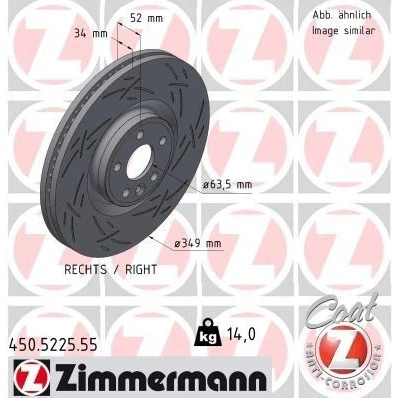 Billede af ZIMMERMANN 450.5225.55 Bremseskiver 349 34 6/5 5 108 indvendigt ventileret, opslidset coatet højkarboniseret LAND ROVER: Range Rover Evoque