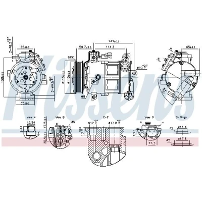 Billede af NISSENS 891186 Kompressor 6SBU14C R 134a, 1234yf