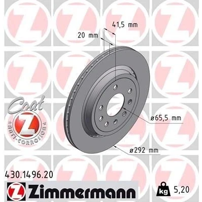 Billede af ZIMMERMANN COAT Z 430.1496.20 Bremseskiver 292 20 8/5 5 110 udvendig ventileret coatet OPEL: Vectra C Caravan, CC, Sedan