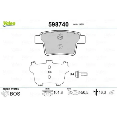 Billede af VALEO 598740 Bremseklodser bagaksel Ekskl. slidadvarselskontakt med sikringsskruesæt, anti knirke plade FORD: MONDEO 3 Kombi,