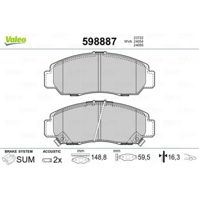 Billede af VALEO 598887 Bremseklodser foraksel Inkl. slidadvarselskontakt med anti knirke plade HONDA: CIVIC 9, 7 Hatchback, FR V