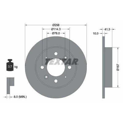 Billede af TEXTAR PRO 92134303 Bremseskiver 258 10 04/08 114,3 fuldstændigt coatet uden hjulbolte, hjulnav KIA: Cerato Hatchback