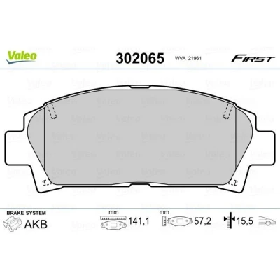 Billede af VALEO 302065 Bremseklodser FIRST foraksel Ekskl. slidadvarselskontakt uden anti knirke plade TOYOTA: MR2 II Coupe, Avensis I Stationcar