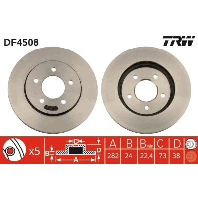 Billede af TRW DF4508 Bremseskiver 282 24 5 114,3 ventileret lakeret CHRYSLER: Voyager / Grand 3