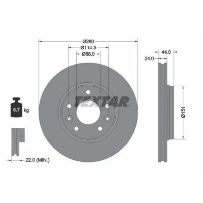 Billede af TEXTAR Bremseskive 24mm 05/07 114,3mm udvendig ventileret coatet 92346803 402066LA0A,402062072R Bremseskiver, Skivebremser