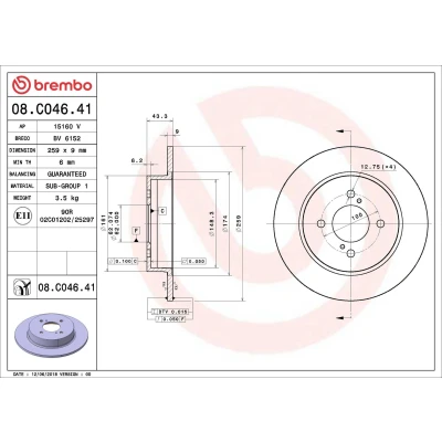 Billede af BREMBO 08.C046.41 Bremseskiver 259 9 4 fuldstændigt coatet SUZUKI: SWIFT