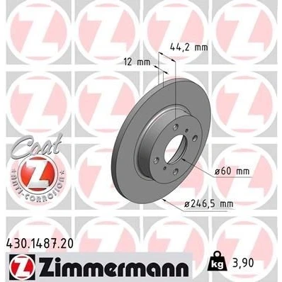 Billede af ZIMMERMANN COAT Z 430.1487.20 Bremseskiver 246 12 6/4 4 100 fuldstændigt coatet SUZUKI: Wagon R+ II Hatchback, OPEL: Agila A