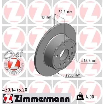 Billede af ZIMMERMANN COAT Z 430.1475.20 Bremseskiver 286 10 7/5 5 110 fuldstændigt coatet SAAB: 9 3 Hatchback, Stationcar, Sedan, OPEL: Vectra B Sedan