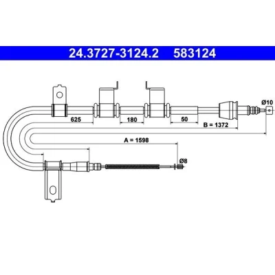 Billede af ATE 24.3727 3124.2 Håndbremsekabel 1598 HYUNDAI: Getz