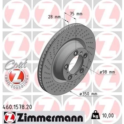 Billede af ZIMMERMANN COAT Z 460.1578.20 Bremseskiver 350 28 8/5 5 130 indvendigt ventileret, hullet coatet PORSCHE: 911 Coupe