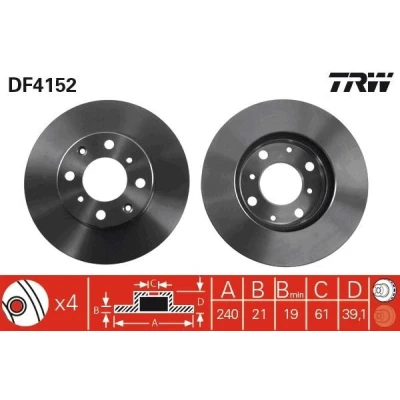 Billede af TRW DF4152 Bremseskiver 240 21 4 100 ventileret lakeret