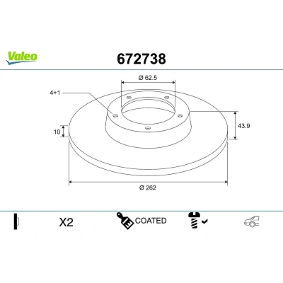 Billede af VALEO Bremseskive KIA: Rio 3, 4, Stonic Hatchback, HYUNDAI: i20 II Active, Coupe 672738 584110U300,58411C8000,S584110U300
