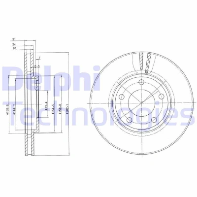 Billede af DELPHI BG3383 Bremseskiver 282 24 5 ventileret olieret ubehandlet uden hjullejer, ABS sensorring CHRYSLER: VOYAGER 4, 2
