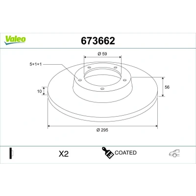Billede af VALEO Bremseskive bagaksel 295mm 10mm 5 hul fuldstændigt 673662 4246J6,9566928380,4246J5 Bremseskiver, Skivebremser