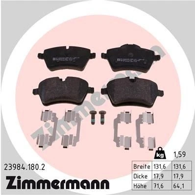 Billede af ZIMMERMANN 23984.180.2 Bremseklodser Forberedt til slidindikator med skruer Billede svarer leveringsomfang, fjeder MINI: Hatchback, Clubman