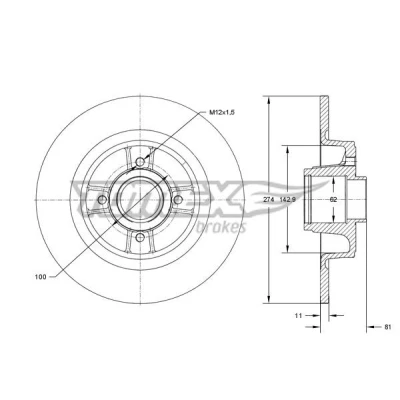 Billede af TOMEX brakes TX 70 801 Bremseskiver bagaksel 274 11 4 100 fuldstændigt med ABS sensorring, hjulleje RENAULT: Scénic 1, SCENIC 2