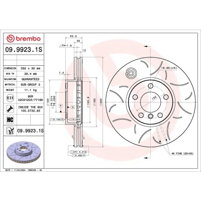 Billede af BREMBO Bremseskive BMW: X5, X6 332mm 30mm 5 perforeret/indv. ventileret 09.9923.1S Bremseskiver, Skivebremser
