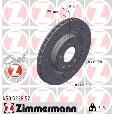 Billede af ZIMMERMANN 450.5228.52 Bremseskiver 325 25 6/5 5 120 indvendigt ventileret, hullet coatet højkarboniseret LAND ROVER: Range Rover Sport, 4