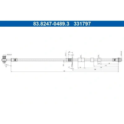 Billede af ATE 83.8247 0489.3 Bremseslange 487mm M10x1,5mm FORD: Kuga Mk3 2.5 Duratec FHEV 4x4, Plug in Hybrid,