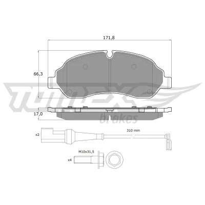 Billede af TOMEX brakes TX 18 04 Bremseklodser foraksel Inkl. slidadvarselskontakt med bremsecaliperskruer FORD: Transit Custom V362 Van, Tourneo Bus