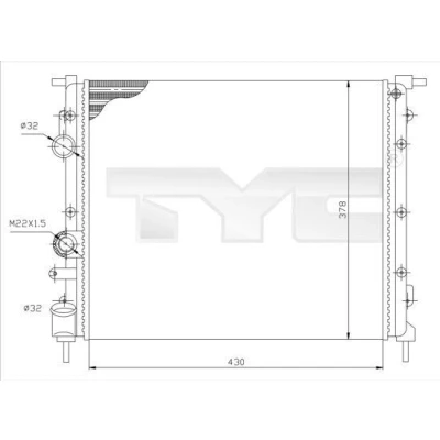 Billede af TYC 728 0026 Radiator 430 378 23 Mekanisk fuget køleripper RENAULT: Scénic 1, CLIO 2